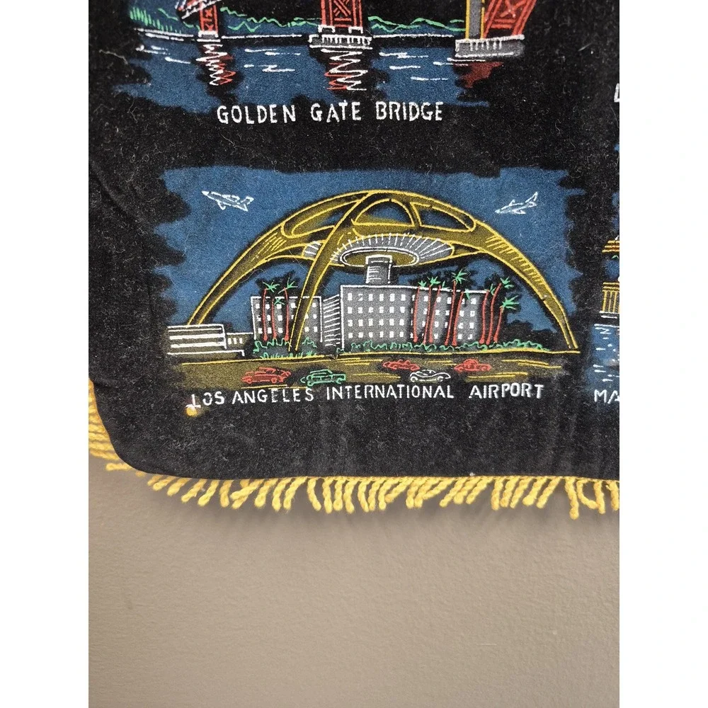 Vintage California Velvet Pillow Cover Souvenir Japan Wall‎ Art Fringe 16x16